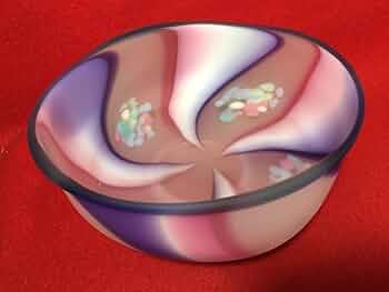 石井康治 ガラス コンポート皿 菓子皿 ピンク 手吹き硝子 大皿